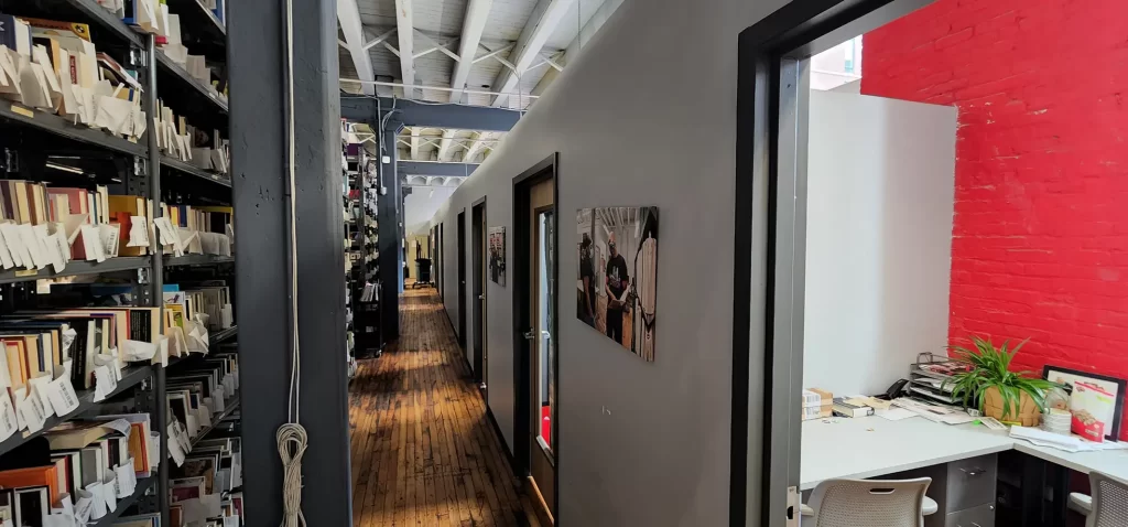 warehouse bookstore hallway and office